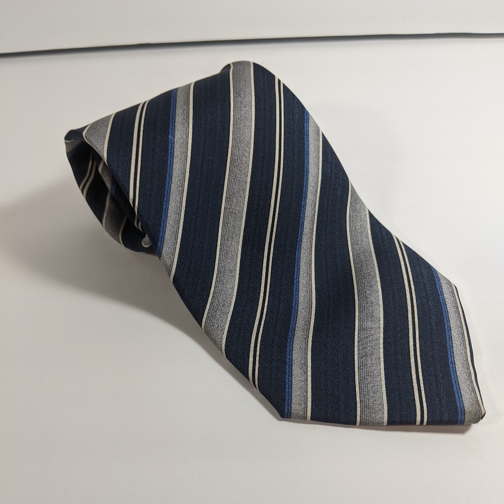 Pierre Cardin Blue, Silver and White Stripe Tie